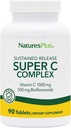 NaturesPlus Super C Complex, Παρατεταμένη Απελευθέρωση - 1000 mg, 90 Vegetarian Tablets - Συμπλήρωμα Ανοσολογικής Υποστήριξης Υψηλής Ικανότητας, Αντιοξειδωτικό - Ενισχυμένη Απορρόφηση - Χωρίς Γλουτένη - 90 Σερβιέτες