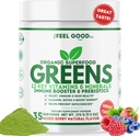 The Feel Good Super Greens Powder - Βιολογικός Πράσινος Χυμός, Σιτάρι Grass Όχι Προστέθηκε Ζάχαρη, Spirulina, Chlorella, Probiotics, Digestive Enzyme, Antioxidant Rich, Immunity Boost Green Superfood, 35 SVG, Καθημερινή