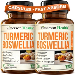 Boswellia Serrata Turmeric Supplement για την κοινή υποστήριξη και την ισορροπία φλεγμονών – Turmeric Boswellia Supplement με εκχύλισμα τζίντζερ & μαύρου πιπεριού για την ενισχυμένη απορρόφηση – Non-GMO - 2pack