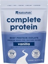 NativePath Complete Beef Protein Powder Isolate – Grass-Fed, Pasture-Raised, Γαλακτοκομικά & Λακτόζη Χωρίς γλουτένη, Zero Sugar, MCTs & Amino Acids – 20g Protein, Vanilla Flavor, 30 Servings