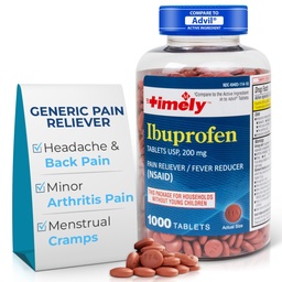 Εργαστήρια Time-Cap, INC. Timely Ibuprofen 200mg 1000 δισκία - δισκία ανακούφισης του πόνου και μειωτής του πυρετού - για ανακούφιση του κεφαλαλγίας, εμμηνορρυσιακό πόνο, πόνους των δοντιών, μυϊκές αρθρίτιδες