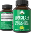 Peak Performance Advanced Vitamin D 2000 IU with All 3 Types of Vitamin K Vitamin D3 and Vitamin K2, K1, MK-7 (MK7), MK4 Supplements. 60 Small and Easy to Swallow Vegetable Pills (2000 IU)