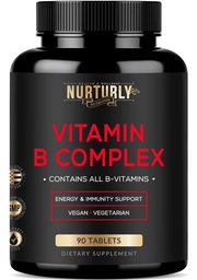 Vitamin B Complex - Περιέχει όλες τις βασικές βιταμίνες Β - B1, B2, B3, B5, B6, B7, B9, B12 και Biotin - Super B Complex Βιταμίνες για την ενέργεια, την ανοσία και την υποστήριξη Mood - 90 δισκία