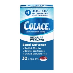 Colace Regular Strength Stool Softener for Gentle Recipation Relief, No. 1 Doctor Recommended Stool Softener Brand, 100 mg Docusate Caps, 30 Count