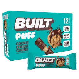 Χτισμένο Bar, Puff Protein Bars, Cookie Dough Chunk Puff, 15g Πρωτεΐνη Snacks, On-The-Go Bars, Μόνο 160 θερμίδες, 8g Ζάχαρη, Collagen, Όχι Χωρίς Γλουτένη, 12 Count