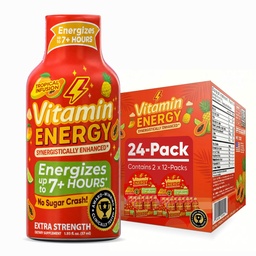 Vitamin Energy Focus+ Extra Strength Energy Shot Tropical Infusion 24 Pack, 260mg Natural Caffeine, B-Vitamins, CoQ10, Amino Acids, Focus, Productivity & Clarity, Zero Sugar, Gluten-free, 1.93 fl oz