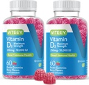 VITEEY Βιταμίνη D3 Gummies για Ενήλικες & Έφηβοι - 10.000 IU, 250mcg, Μέγιστη Δύναμη - Κοινή & Μυική Υγεία, Ανοσοποιητική Ενίσχυση - Μασώμενη Βιταμίνη D Gummies - Χορτοφαγική, Ζελατίνη Δωρεάν - Νόστιμο μούρο Γεύση