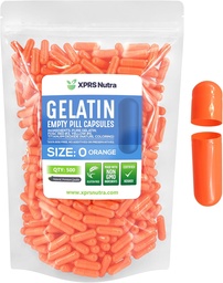 XPRS Nutra Μέγεθος 0 Κενές κάψουλες - 500 Count Empty Gelatin Κάψουλες - Χάπια DIY Καψάκιο Γέμισμα - Καθαρά καπάκια τζελ Μπόβιν Χάπι για Do-It-Yourself Συμπληρώματα (Orange)