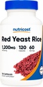 Nutricost Red Yeast Rice 1200mg, 120 Κάψουλες - 60 Serv, Veggie Caps, Μη ΓΤΟ, Χωρίς γλουτένη