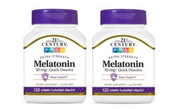 21ος αιώνας, Melatonin Quick Dissolve Tablets 10 mg, White, Cherry, 120 Count (Pack of 2)