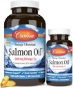 Carlson - Norwegian Salmon Oil, 500 mg Omega-3s, Norwegian Salmon Oil Supplement, Wild Caught Omega 3 Salmon Oil Capsules, Sustainably Sourced, Brain, Heart & Joint Health, 180+50 Softgels