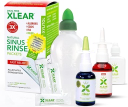 Xlear Allergy Relief Kit, All Day All Allergy Rescue Kit Συμπεριλαμβανομένου Xlear Nasal Spray με Xylitol, Xlear MAX Nasal Spray, Xlear Nasal Rinse Neti Pot και 50 Refill Packets