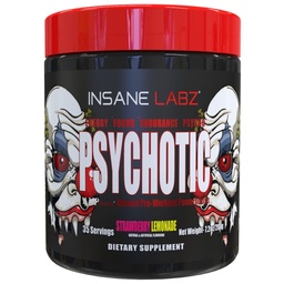 Insane Labz Ψυχωτικό, υψηλής διεγερτικής πριν από την προπόνηση σκόνη, ακραία διαρκής ενέργεια, εστίαση και αντοχή με Beta Alanine, Creatine Monohydrate, DMAE, 35 Srvgs (Λεμονάδα Strawberry)