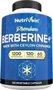 Nutrivein Premium Berberine HCL 1200 mg with Ceylon Cinnamon - 120 Capsules: High-Absorption Berberine Supplement for Defenses, Digestion, & Metabolism
