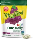 MegaFood Kids One Daily Multivitamin Soft Chews - Παιδικές Βιταμίνες με Βιταμίνη Β, Βιταμίνη C, Βιταμίνη D & Βιταμίνη Ε - Ηλικία 4+, Χορτοφαγικά, Made Without 9 Food Allergens - Grape Flavor - 30 Chews