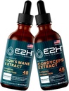 E2H: Lion's Mane & Cordyceps for Mental Clarity, Memory, Energy, Stamina & Immune Support - Non-GMO, Vegan - 2 Fl Oz Κάθε (4 Fl Oz Total) - Bundle