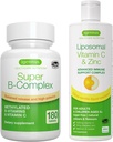 Super B-Complex + Liposomal Vitamin C 1000mg & Zinc Vegan Bundle, Methylated Content Release B Complex & Υψηλή Απορρόφηση Liquid Immune Support Complex, by Igenus