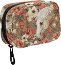 Fustylead Vintage Όμορφο λευκό άλογο και χάπι λουλουδιών Organizer για την τσάντα, εβδομαδιαία φορητό κουτί χάπι με φερμουάρ για την αποθήκευση βιταμινών ιχθυέλαιο Συμπληρώματα