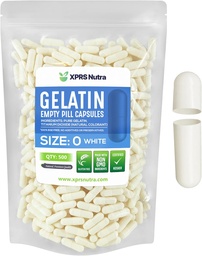 XPRS Nutra Μέγεθος 0 Κενές κάψουλες - 500 Count Empty Gelatin Κάψουλες - Χάπια DIY Καψάκιο Γέμισμα - Αγνά καπάκια τζελ Μπόβιν Χάπι για το Do-It-Yourself Συμπληρώματα (Λευκά)