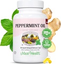 Maxi Health Peppermint Oil Capsules – Organic Ginger Oil & Fennel Delayed Release Capsule – Ingestible Dietary Kosher Peppermint Supplement for Digestive Support (60 Capsules)