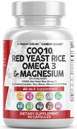 Clean Nutraceuticals COQ10 200mg Red Yeast Rice Omega 3 Magnesium Complex 500mg Niacin Zinc Vitamin K2 D3 - Βιταμίνες στήριξης της καρδιάς για γυναίκες και άνδρες w/Vitamin B3, Συνένζυμο Q10-60 Ct