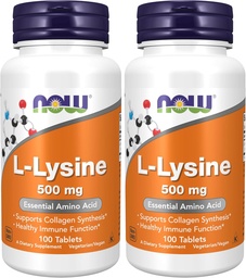 NOW Συμπληρώματα, L-Lysine (L-Lysine Hydrochloride) 500 mg, Amino Acid, 100 Count(Pack of 2)