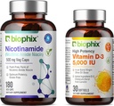 biophix B-3 Nicotinamide 500 mg 180 Vcaps Plus Δωρεάν βιταμίνη D-3 5000 IU 30 Softgels - Νικοτινικό αμίδιο Νιασίνη Φυσικό Flush-Free Vitamin Formula - Υποστηρίζει την υγεία των κυττάρων του δέρματος