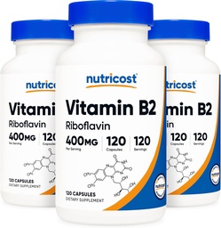 Nutricost Βιταμίνη B2 (Riιβοφλαβίνη) 400mg, 120 Καψάκια (3 Φιάλες)