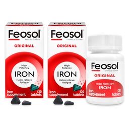 Feosol πρωτότυπα δισκία συμπλήρωμα σιδήρου, μη-αιμέ 325mg θειικό σίδηρο (65mg στοιχείο σιδήρου) ανά χάπι, 1 ανά ημέρα, 4 μήνες προμήθεια, για την υποστήριξη της ενέργειας και του ανοσοποιητικού συστήματος (120 ct πακέτο του 2)