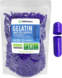 XPRS Nutra Μέγεθος 0 Κενές κάψουλες - 500 Count Empty Gelatin Κάψουλες - Χάπια DIY Καψάκιο Γέμισμα - Καθαρά καπάκια τζελ Μπόβιν Χάπι για Do-It-Yourself Συμπληρώματα (Purple)