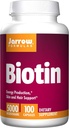 Jarrow Formulas Biotin 5000 mcg - 100 Veggie Caps, πακέτο των 2 - Υποστηρίζει την ανάπτυξη του δέρματος & των μαλλιών, λιπιδικό μεταβολισμό & παραγωγή ενέργειας (ATP) - 200 Σύνολο Υπηρεσίες