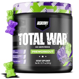 REDCON1 Total War Pre Workout, Sour Gummy Bear - Γρήγορη δράση Καφεϊνωμένη Προεργασία για Άνδρες + Γυναίκες με Βήτα Αλανίνη - Περιέχει Citrulline Malate για Αυξημένη Αντλία, Ροή αίματος (30 υπηρεσίες)