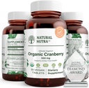 Natural Nutra Organic Cranberry Extract Supplement, Βοήθεια για την πρόληψη της ουρικής νόσου, Προάγει την υγεία των οστών, Βοήθεια για τη διατήρηση της υγείας της καρδιάς, Βελτίωση της πέψης, Προώθηση της υγείας του δέρματος, 30 δισκία, προμήθεια ενός μήνα