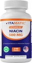 Vitamatic Niacin (Vitamin B3) 500mg, Παρατεταμένη απελευθέρωση, 240 δισκία - Μη ΓΤΟ & Χωρίς γλουτένη