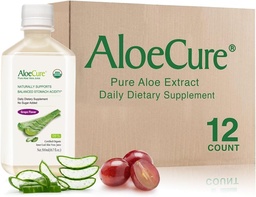 AloeCure USDA Organic Aloe Vera Juice Grape Flavor, Made Μέσα σε 12 ώρες από τη συγκομιδή - Pure Aloe Vera Digestive & Immune Health Supplement, Βοηθά στη διατήρηση ισορροπίας στο στομάχι Οξύτητα, 16,7oz x 12 Btls