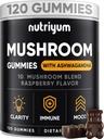Mushroom Gummies 10 Blend 120 τμχ - Lions Mane, Ashwagandha, Turkey Tail, Cordyceps, Chaga, Reishi Mushroom Complex - Mushroom Supplement for Immune, Energy, Clarity & Cognitive