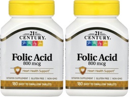 21ος αιώνας 800 mcg Folic Acid δισκία, Ποικιλία, 180 κόμης (πακέτο του 2)