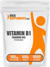 BulkSupplements Thiamine HCl Κόνις - Υδροχλωρική θειαμίνη, B1 Βιταμίνες, Συμπλήρωμα θειαμίνης Β1, Thiamine 100mg - Χωρίς γλουτένη, 100mg ανά Σερβίρισμα, 500g (1.1 lbs) (Συσκευασία των 1)