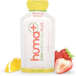 Huma Plus - Chia Energy Gel, Λεμονάδα φράουλα, 24 Gels, 25mg καφεΐνη - Στομάχι φιλικό, Real Food Energy Gels