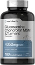 Horbäach Glucosamine Chondroitin MSM | 4050 mg | 180 Caplets | with Turmeric | Triple Strength Formula | Non-GMO & Gluten Free Supplement
