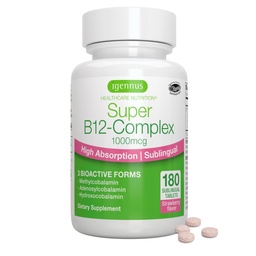 Igennus Υπογλώσσια Βιταμίνη B12 Συγκρότημα 1000mcg, Μεθυλοκοβαλαμίνη, Αδενοσυλοκοβαλαμίνη & Υδροξοκοβαλαμίνη, Υψηλή Απορρόφηση & Καθαρή, 180 Σερβιέτες, Χωρίς ζάχαρη & Vegan