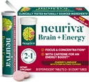 NEURIVA Brain + Energy Supplement with Clinically Tested Neurofactor For Focus & Focus, Vitamin B12, & 150mg καφεΐνης Για μια άμεση ενίσχυση ενέργειας, 30ct Cherry Limeade Αναβράζοντα δισκία