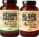 Vegan Omega 3 180 Softgels & Algae Calcium Bundle - Plant Based DHA & EPA Fatty Acids, Calcium Supplement from Red Algae with Vitamin K2 & D3, Magnesium, Zinc, Boron, Mineral Complex