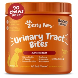 Zesty Paws Cranberry συμπλήρωμα για τα σκυλιά - Έλεγχος της ουροδόχου κύστης για τα σκυλιά - ούρα Φυλλαδική υποστήριξη - Cranberry Chews με D-Mannose, βιταμίνη B6 & L-αργινίνη - Ανοσοποιητικό & Gut Υποστήριξη - Μπέικον - 90 Count