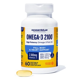 Oceanblue Professional Omega-3 2100mg συμπλήρωμα ιχθυελαίου τριπλής αντοχής, υψηλής ισχύος EPA, DHA & DPA Burpless, Wild-Caught, Φυσικό άρωμα πορτοκαλιού 60 Softgels (Pack of 1)