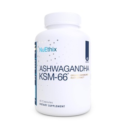 NuEthix Formulations Ashwagandha KSM 66, 500mg εκχυλίσματος ρίζας KSM-66, Mood, Stress, & Cognative Support, BioPerine Black Pepper Extract, Χωρίς γλουτένη, Χορτοφαγικά, Μη ΓΤΟ, & Γαλακτοκομικά, 60 Σερβιέτες