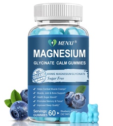 Μαγνήσιο Gummies 600mg ανά σερβιρίσματος-μαγνησίου Γλυκινικό 400mg και Μαγνήσιο Malate 200mg, Κάλιο χωρίς ζάχαρη συμπλήρωμα για την ηρεμία Mood, τους μυς, τα οστά και τον ύπνο, 60 Gummies βατόμουρο
