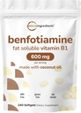 Micro Συστατικά Βιταμίνη B1 Benfotiamine 600mg ανά υπηρεσία, 240 Coconut Oil Softgels 