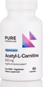 PureFormulas Acetyl L-Carnitine Cognitive & Memory Support L Carnitine Supplement for Brain, Focus, & Calmness Alcar, 500mg Dairy Free Non-GMO 60 Capsules