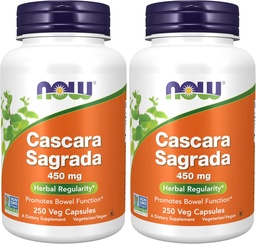 NOW Συμπληρώματα, Cascara Sagrada (Rhamnus purshiana) 450 mg, 250 κάψουλες Veg (πακέτο των 2)